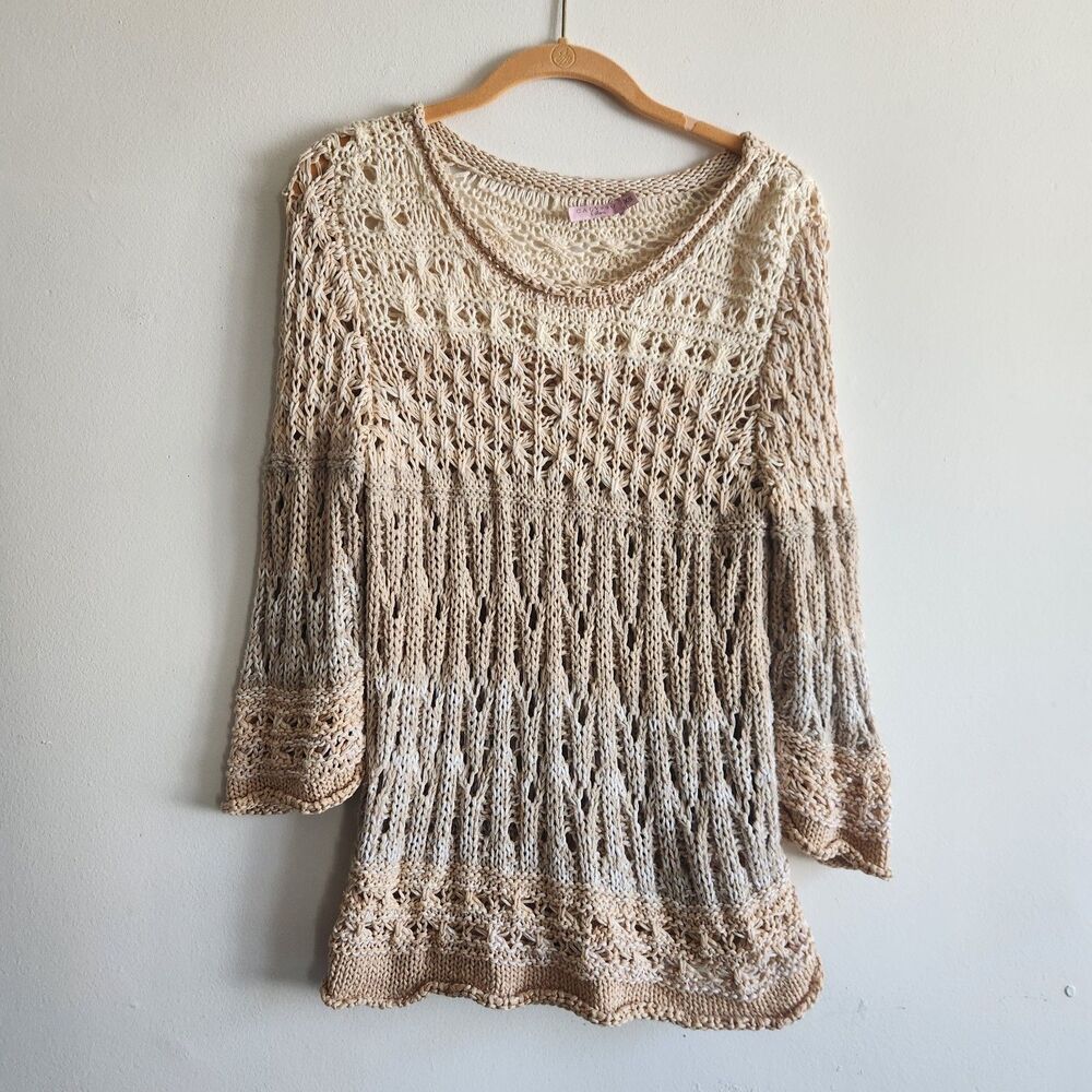 Calypso st barth Open Knit Coastal Beachy XS Top Sweater Festival Bohemian Indie